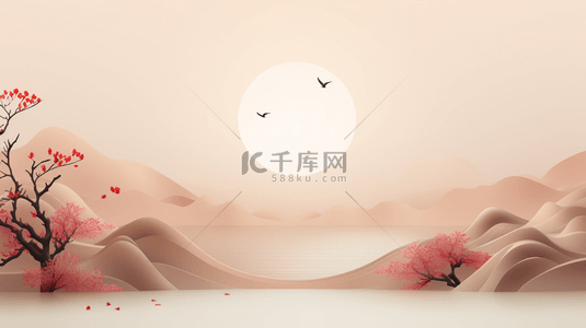 红色中国风山水梅花创意背景18