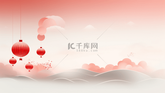 中国风圆形山水背景图片_红色中国风山水梅花创意背景33