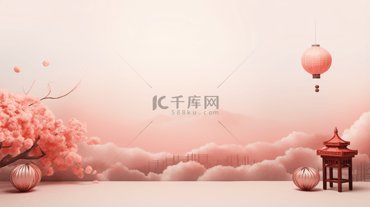 中国风山水梅花背景图片_红色中国风山水梅花创意背景37