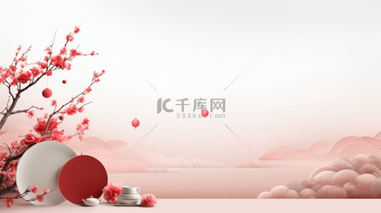 红色中国风山水梅花创意背景30