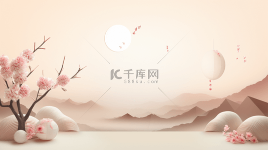 中国风圆形山水背景图片_红色中国风山水梅花创意背景13