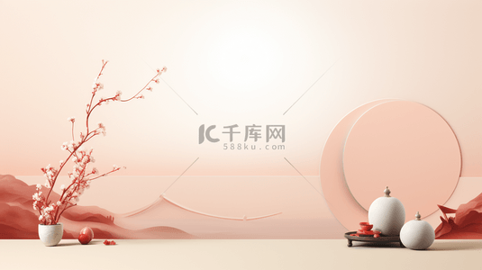 中国风山水红色背景图片_红色中国风山水梅花创意背景34