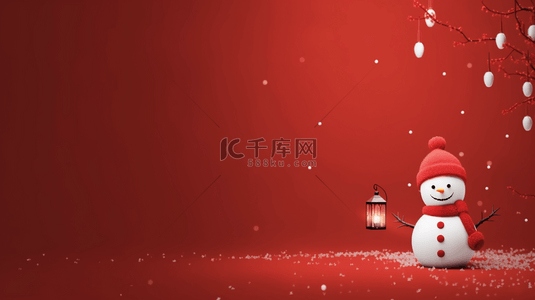 圣诞节背景图片_简约红色圣诞节圣诞雪人