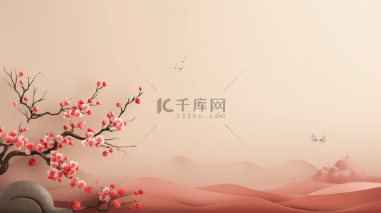 红色中国风山水梅花创意背景12