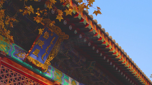 香山摄影照片_实拍秋天北京香山古建筑枫叶