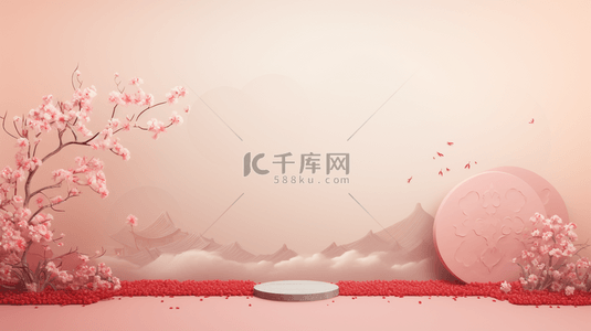 红色中国风山水梅花创意背景21