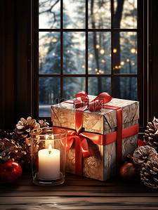 窗前红色的礼品包装圣诞装饰12