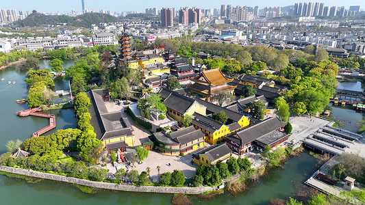 风景区航拍摄影照片_航拍镇江5A景区三山风景区金山寺