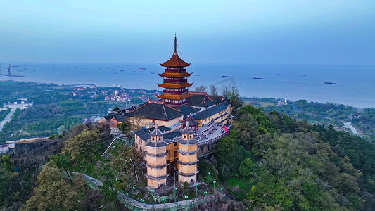 摄影照片_航拍南通地标景区狼山风景区