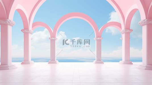 111背景图片_粉色欧式感拱形门唯美简约背景111