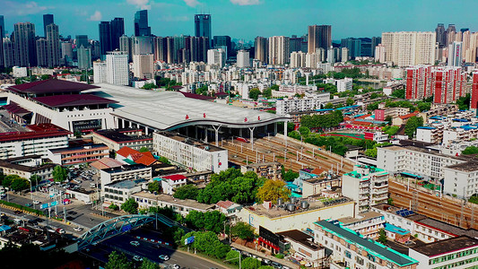 武汉城市建筑武昌火车站航拍实拍