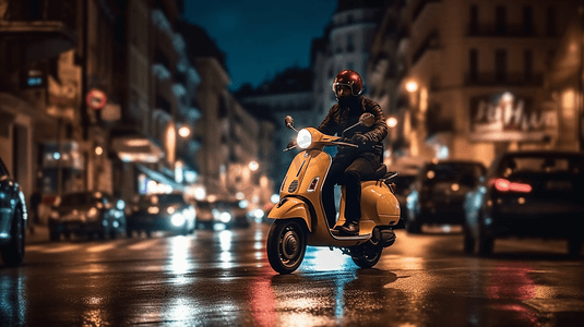 自行车夜间驾驶的一辆小摩托车抽象模糊图像骑术运动