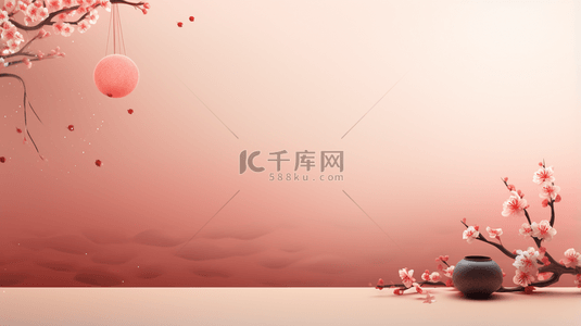 中国风山水红色背景图片_暖色中国风山水风景简约背景3