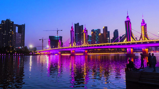 北京桥梁摄影照片_城市大桥日转夜实拍