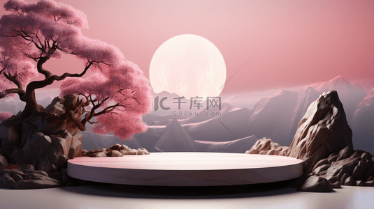 中国风摆台背景图片_红色中国风植物景观摆台背景14