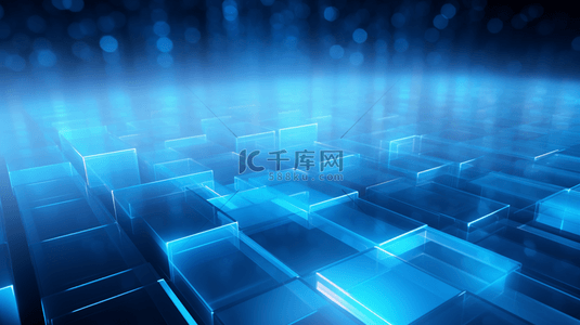 科技方块粒子背景图片_蓝色科技感光效商务背景19