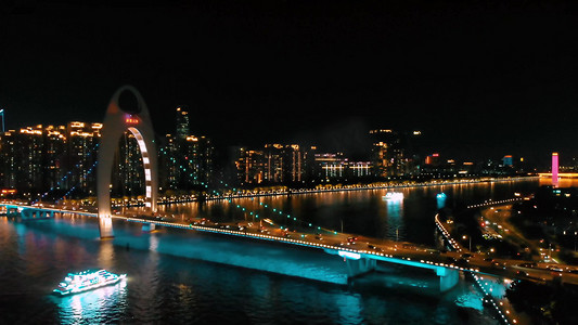 繁华城市夜景摄影照片_航拍猎德大桥夜景