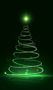 绿色鎏金线条圣诞树简约圣诞节背景