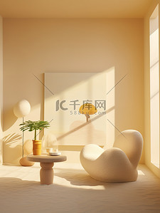 浅黄色家居背景图片_椅子和咖啡桌温暖家居背景16
