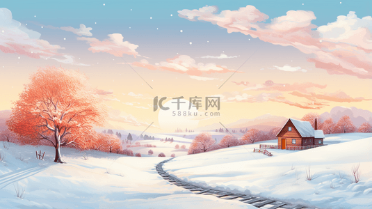 蓝色中国风水彩风景画创意背景3