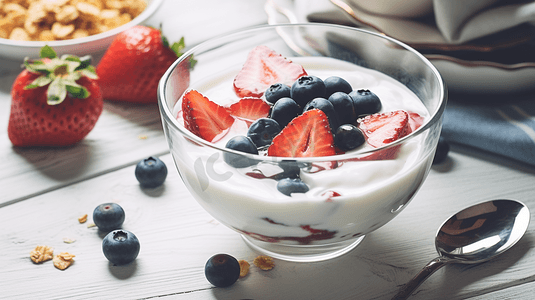 美味的草莓蓝莓水果酸奶