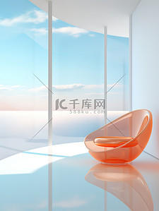 橙色椅子的3D白色房间2
