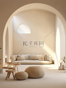 米色沙发背景图片_浅白色和米色拱形门道家居背景14