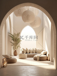 米色沙发背景图片_浅白色和米色拱形门道家居背景15