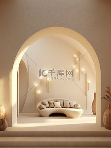 米色沙发背景图片_浅白色和米色拱形门道家居背景4