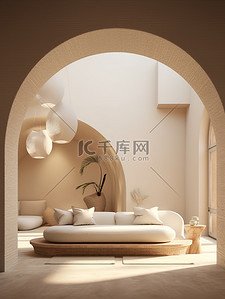 米色沙发背景图片_浅白色和米色拱形门道家居背景19
