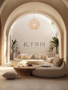 米色沙发背景图片_浅白色和米色拱形门道家居背景2