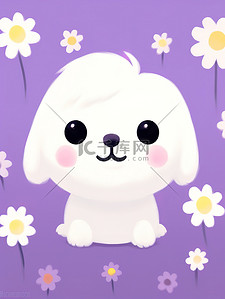 白色小花背景背景图片_可爱白色的小狗紫色小花背景9