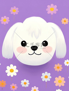 白色小花背景背景图片_可爱白色的小狗紫色小花背景5