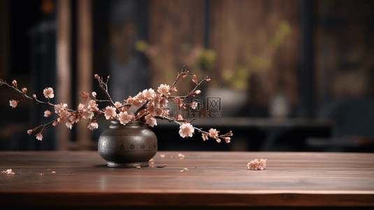 简约桌子背景背景图片_中国风古典花瓶插花装饰背景8