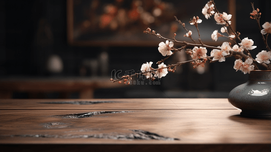 桌子简约背景背景图片_中国风古典花瓶插花装饰背景27
