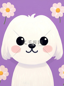 可爱白色的小狗紫色小花背景12
