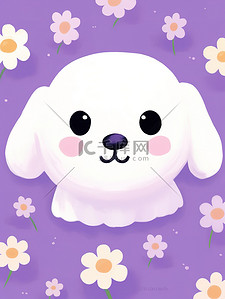 可爱白色的小狗紫色小花背景2