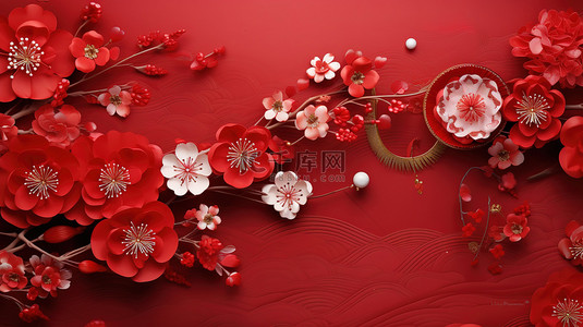中国新年元素背景图片_中国新年元素红色背景5