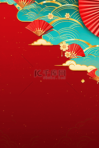 红绿国潮背景图片_国潮新年红色中国红背景元素