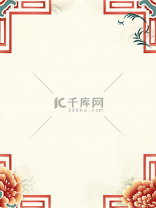 米色中式背景图片_复古中式画框米色背景5
