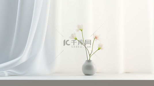 白色北欧风花瓶窗帘创意背景11
