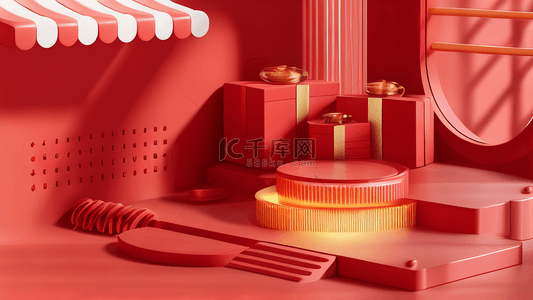 红色元旦新年年货节电商展台背景