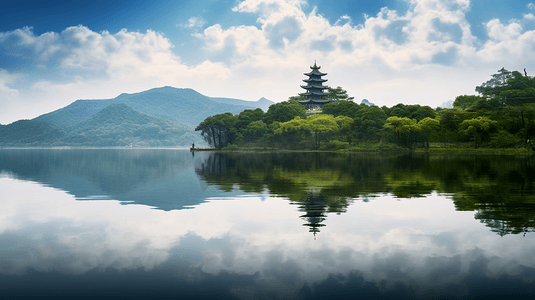 西湖美景摄影照片_美丽的江南湖水美景