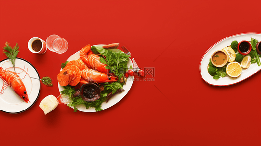 新年美食背景图片_红色春节新年年夜饭背景