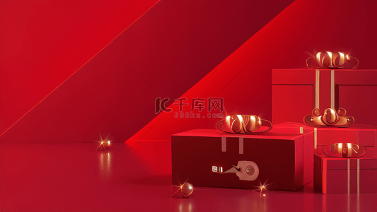 双十一背景图片_红色元旦新年年货节电商展台背景
