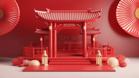 中国风红色年货节背景图片_红色年货节电商展台元旦新年背景