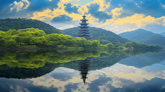 美丽的江南湖水美景