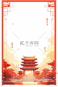 古典祥云线条背景图片_新年红色古典灯笼背景