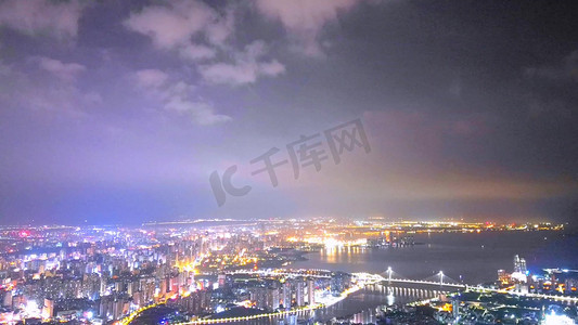 世纪大桥摄影照片_航拍海口城市夜景风光灯光夜晚1080