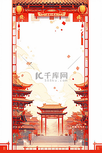 灯笼建筑背景图片_古典新年灯笼建筑背景红色